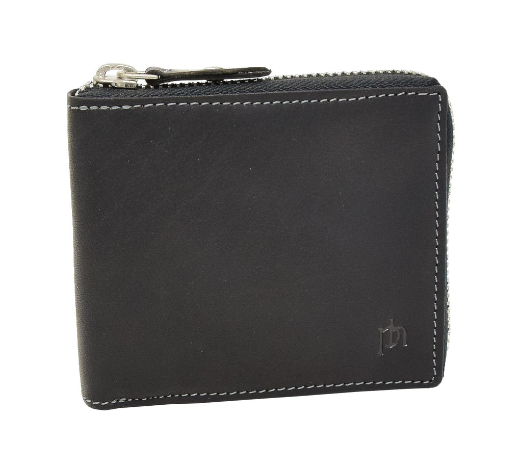 DR411 Men's Rfid Zip Around Real Leather Cards Coins Wallet Black 4