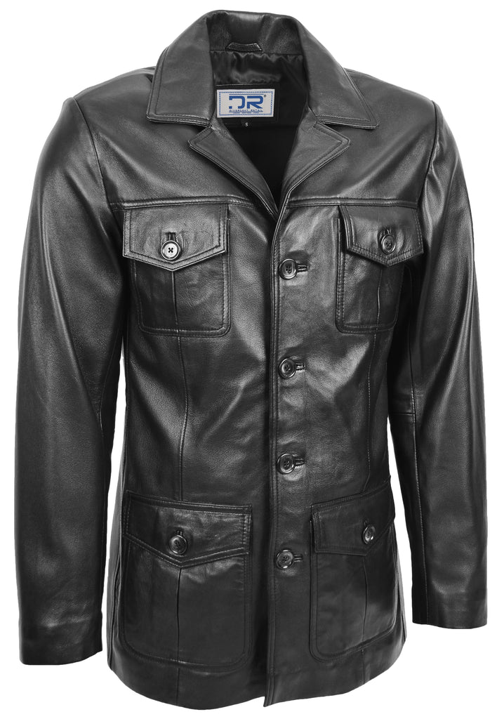 DR136 Men's Classic Safari Leather Jacket Black 5