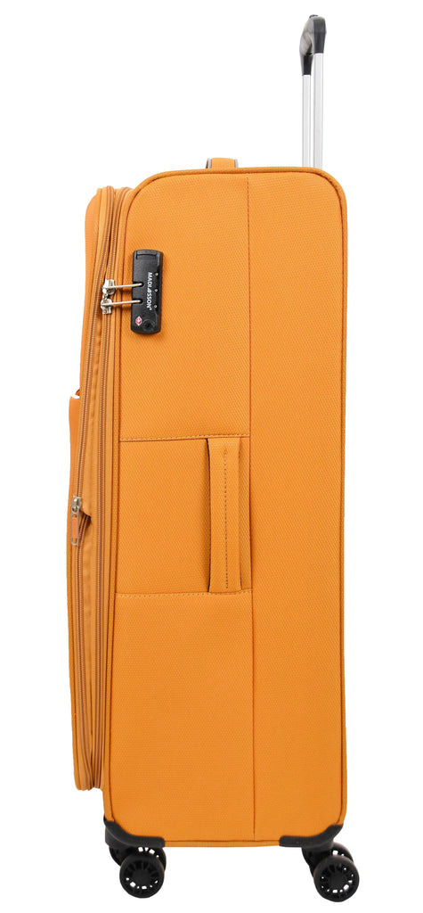 DR499 Lightweight Four Wheel Soft Luggage Suitcase TSA Lock Yellow 3