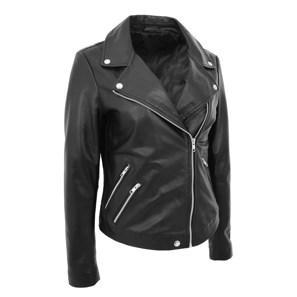 DR268 Women's Biker Leather Jacket Black 5