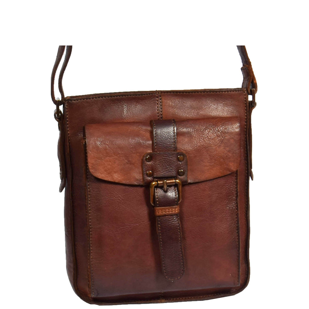 DR275 Mens Real Leather Vintage Body Bag Classic Rust 4