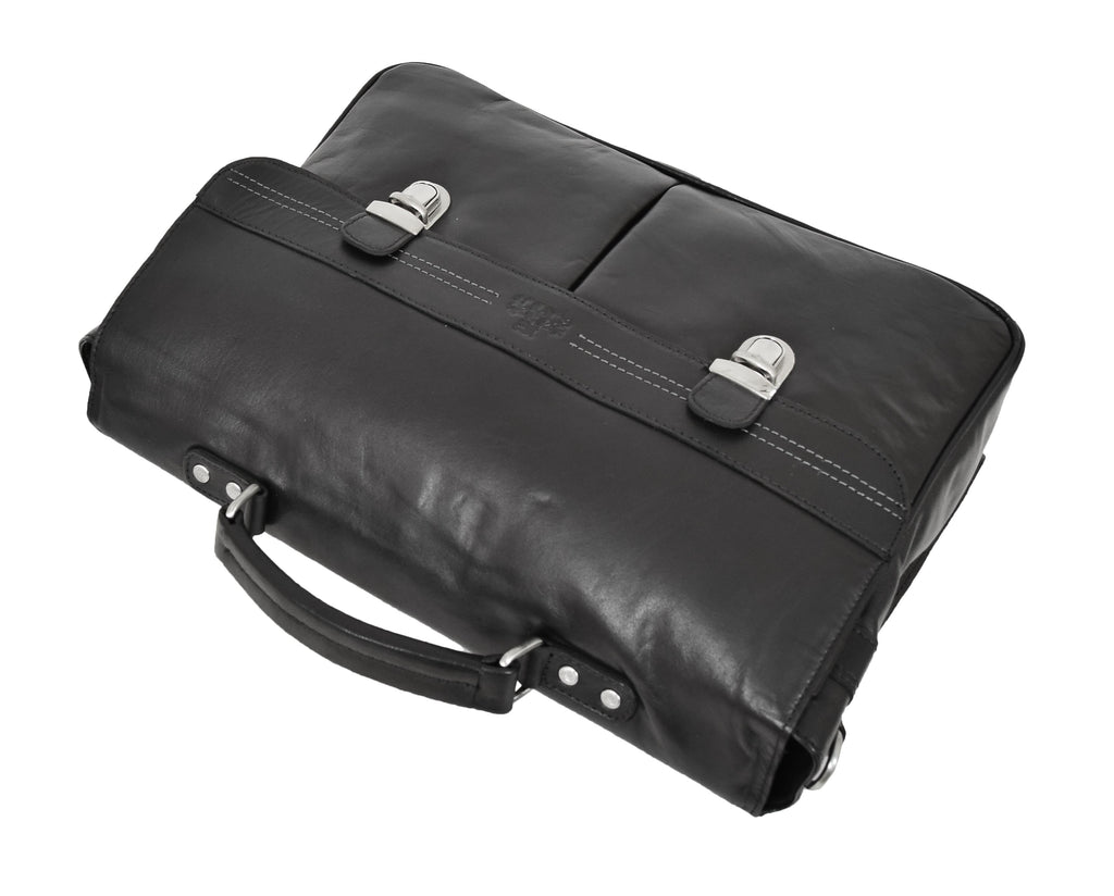 DR457 Men's Leather Briefcase Cross Body Satchel Bag Black 5
