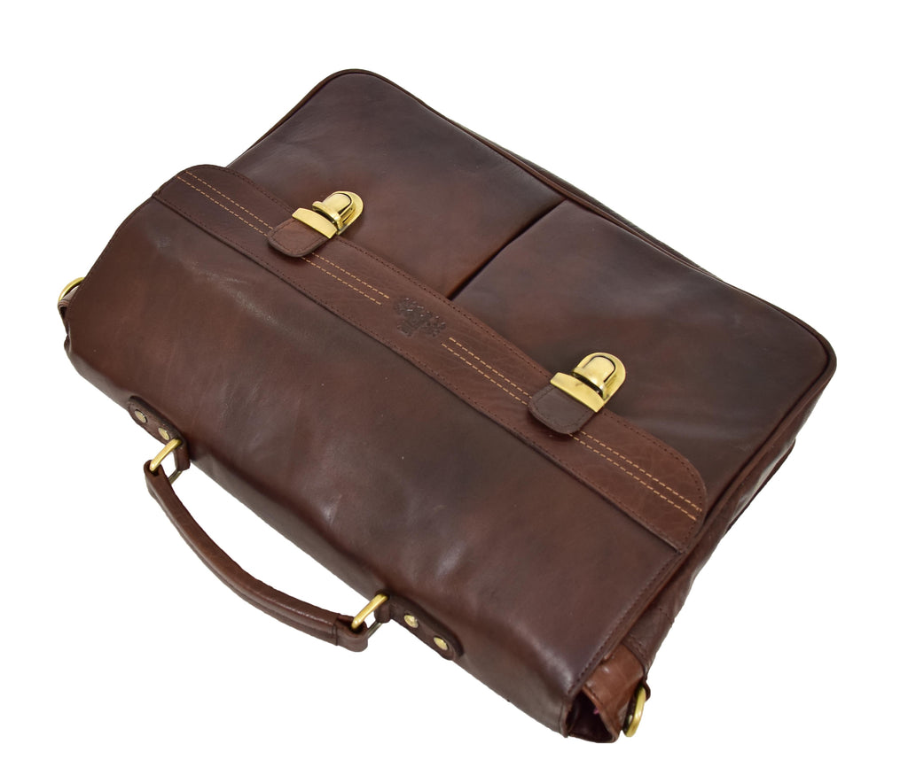 DR457 Men's Leather Briefcase Cross Body Satchel Bag Brown 7