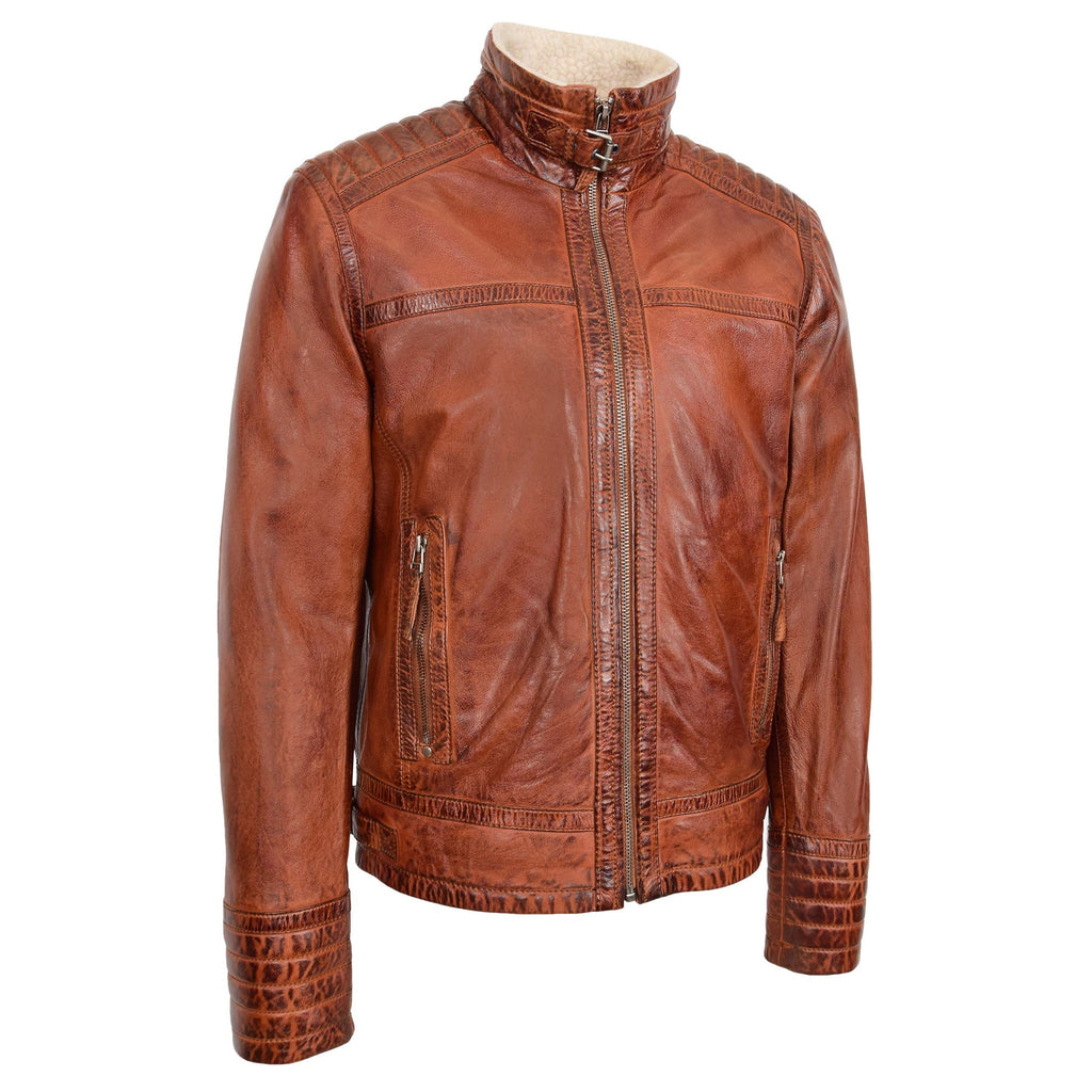 DR186 Men’s Leather Biker Style With Sherpa Lined Brown 3