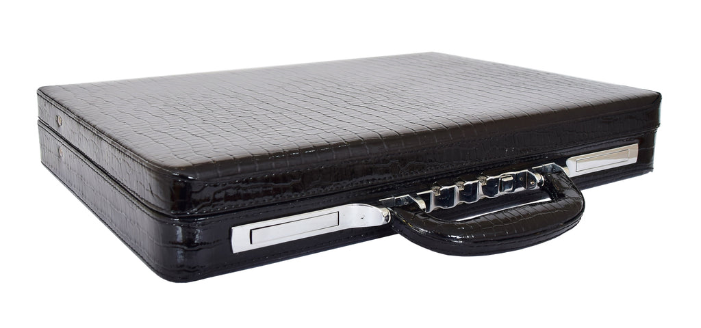 DR469 Traditional Croc Print Attache Case Black 4