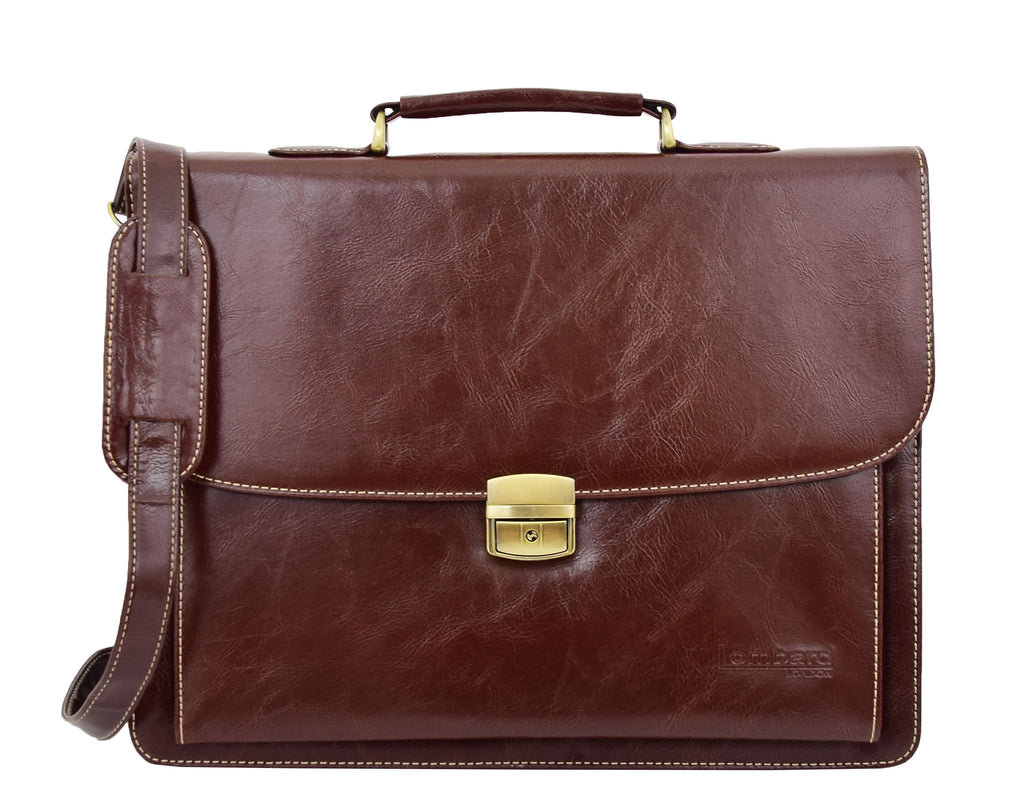 DR475 Men's Faux Leather Flap Over Briefcase Brown 4