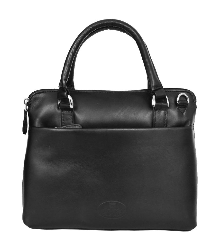 DR458 Women's Leather Small Tote Cross Body Bag Black 4