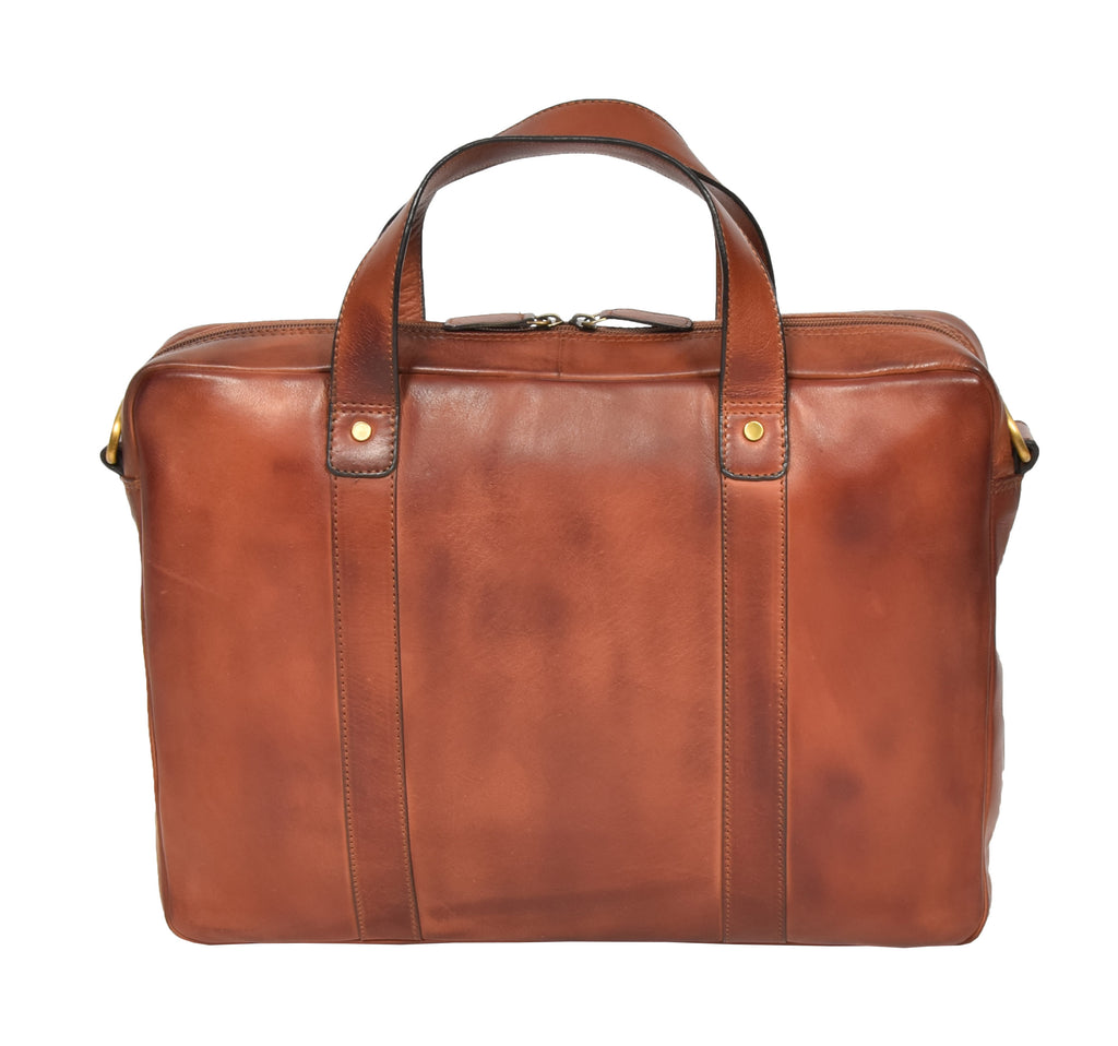 DR323 Real Soft Leather Satchel Vintage Tan Briefcase Office Bag 4