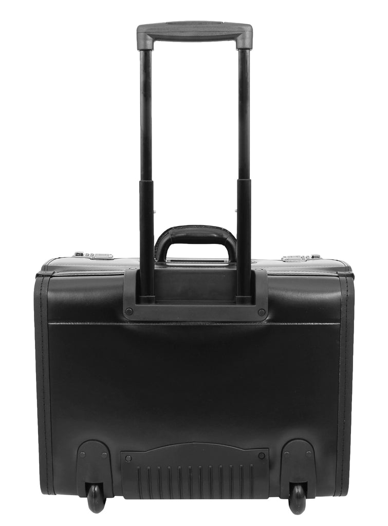 DR477 Leather Pilot Case Wheeled Lockable Laptop Bag Black 4