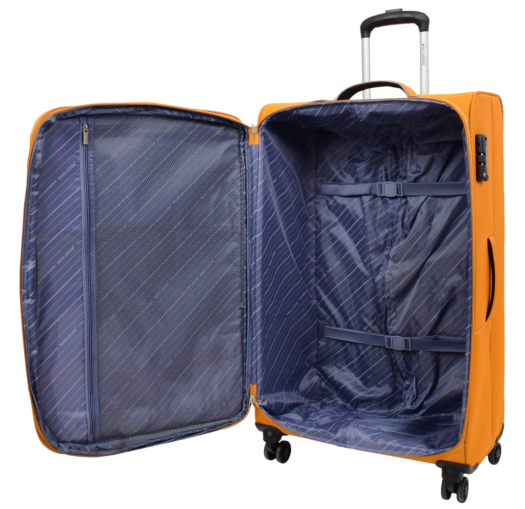 DR499 Lightweight Four Wheel Soft Luggage Suitcase TSA Lock Yellow 4