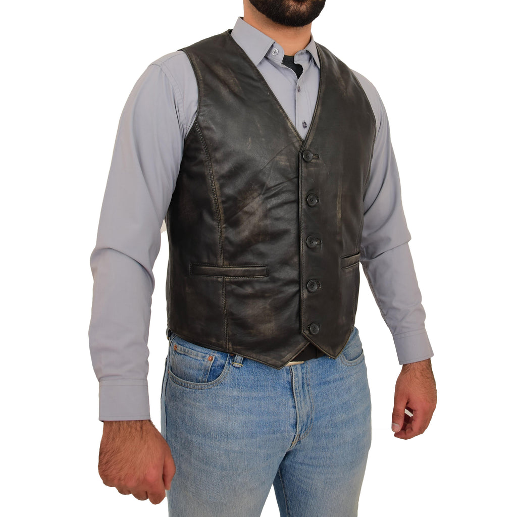 DR135 Men's Classic Waistcoat Leather Rub Off 4