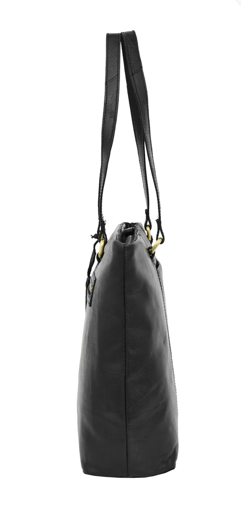 DR308 Women's Leather Classic Shopper Bag Black
