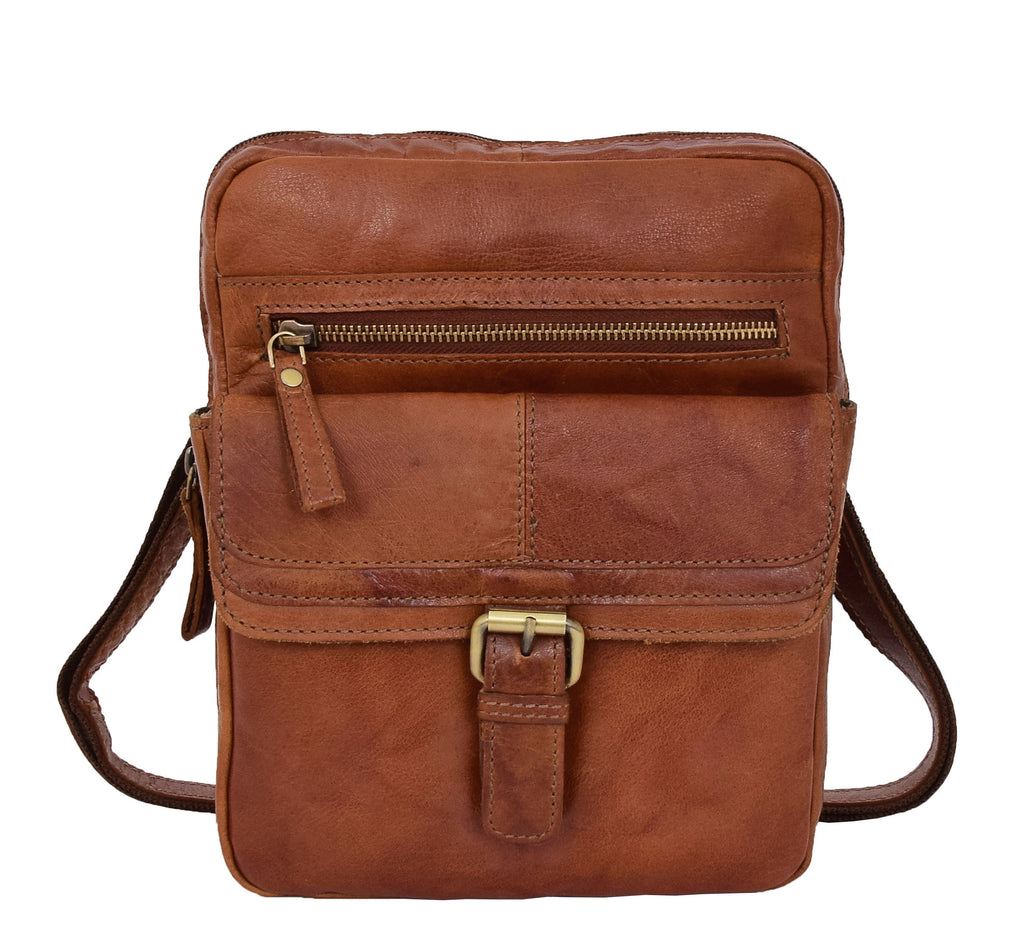DR287 Real Leather Retro Cross Body Bag Classic Tan 4