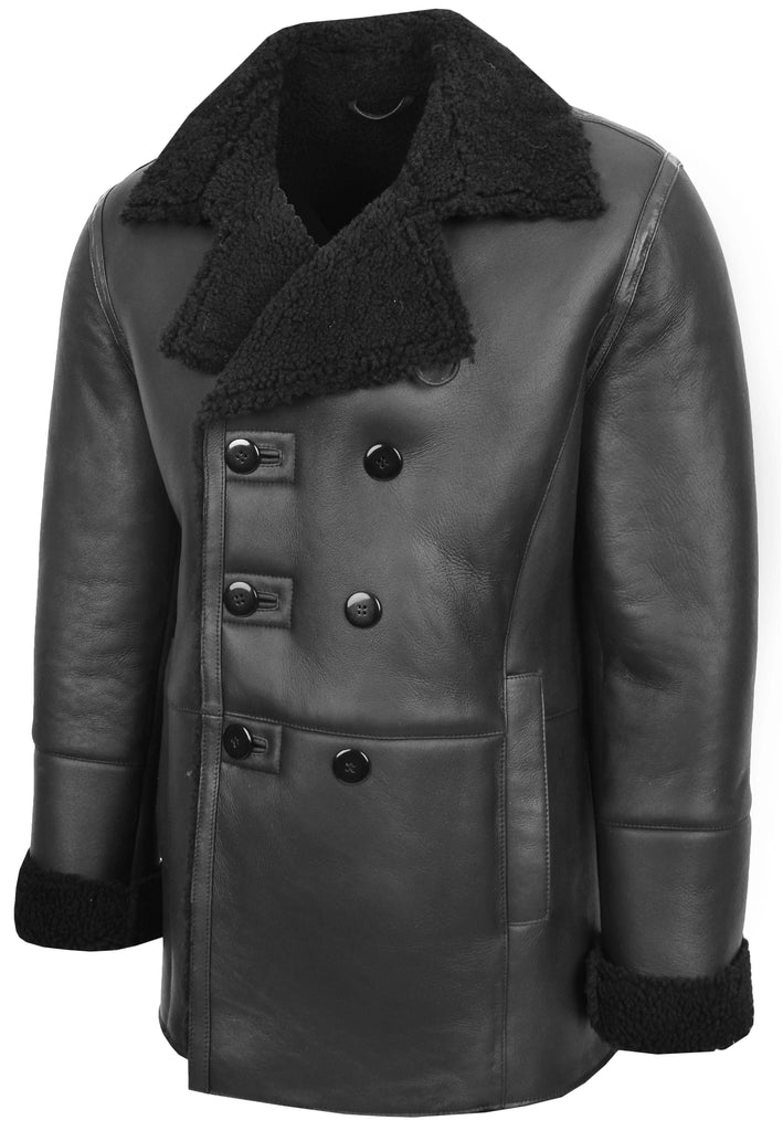 DR129 Men's Sheepskin Double Breasted Classic Jacket Black 3