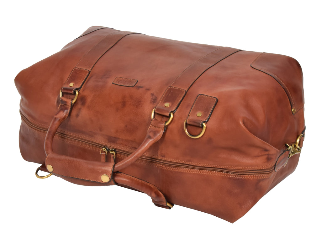 DR324 Genuine Leather Holdall Travel Weekend Duffle Bag Tan 5