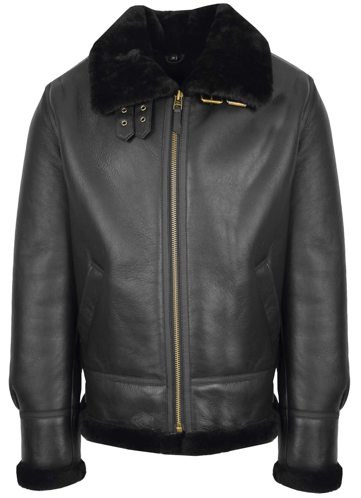 DR166 Men's Sheepskin Classic Leather Jacket Black 3