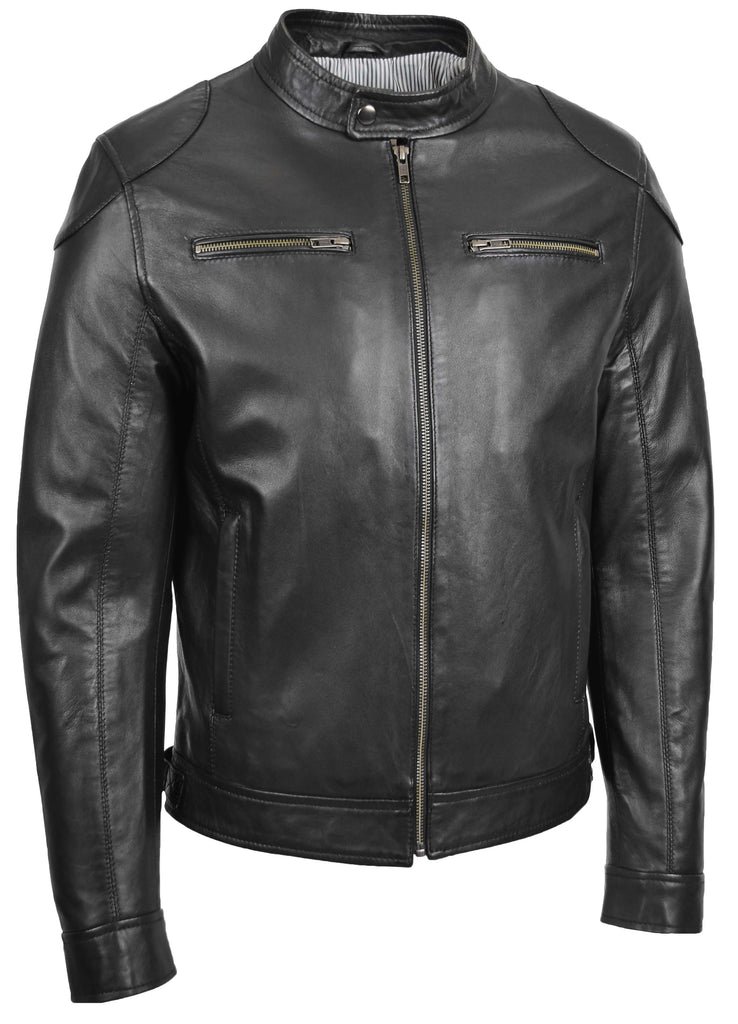 DR139 Men's Vintage Biker Leather Jacket Black 4
