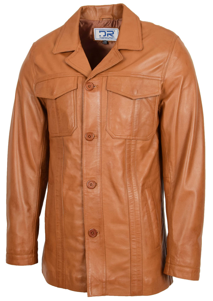 DR144 Men's Classic Sheep Leather Box Jacket Cognac 4