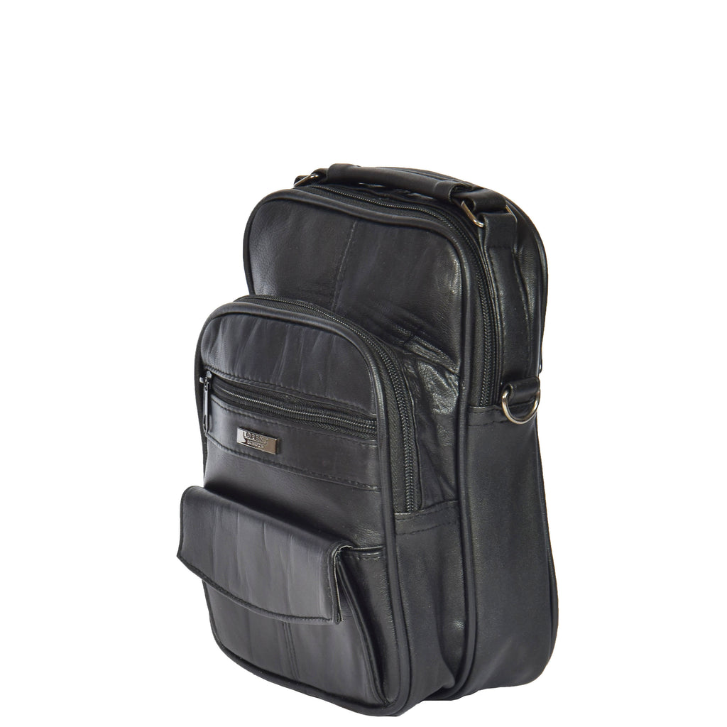 DR472 Multi Pocket Leather Bag Black 2