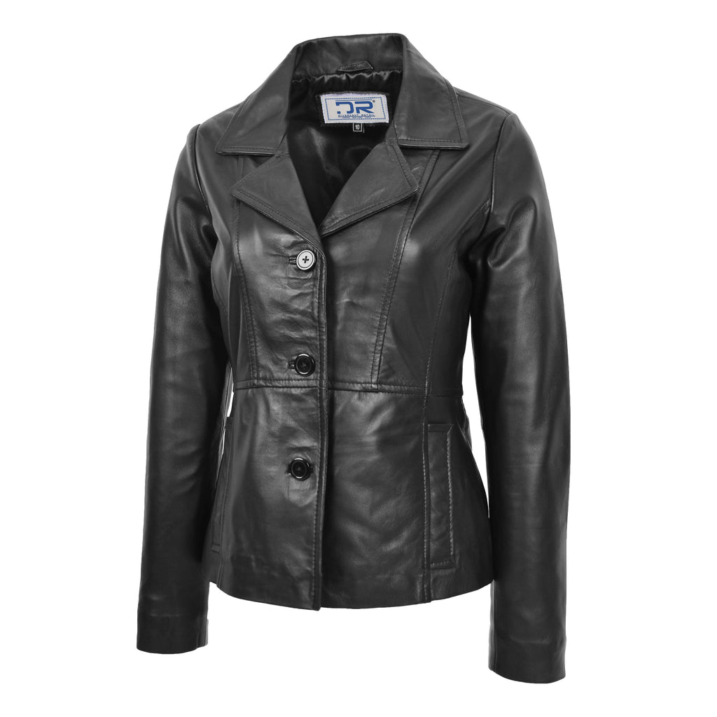 DR198 Women's Smart Work Warm Leather Jacket Black 4