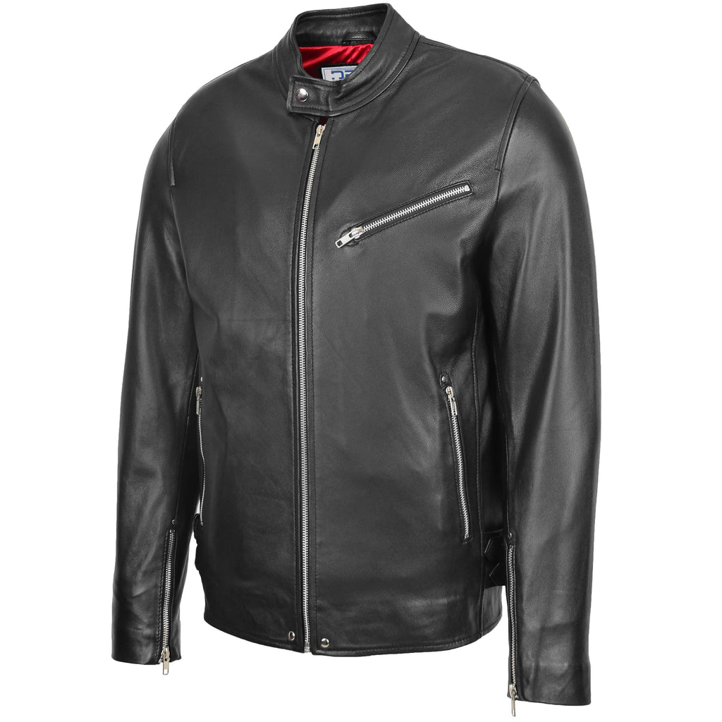 DR141 Men's Biker Sheep Leather Jacket Black 4