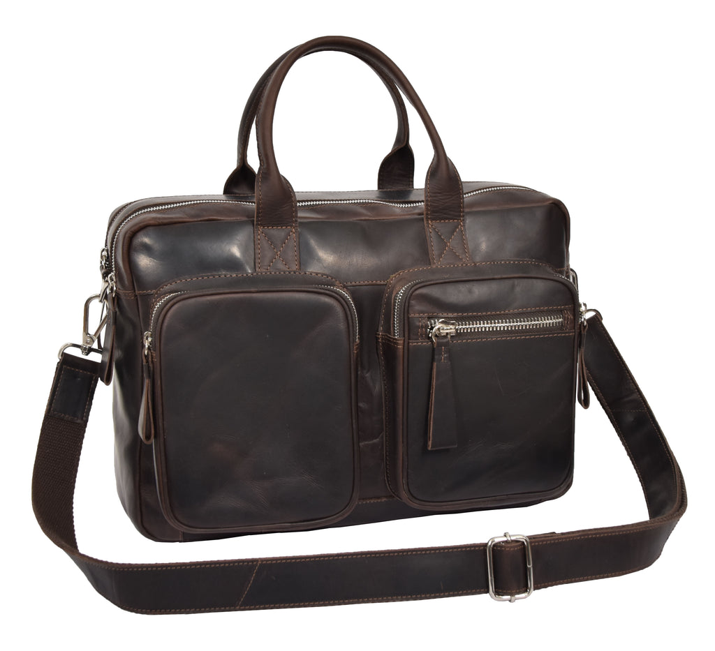 DR280 Men's Vintage Leather Organizer Briefcase Brown 2