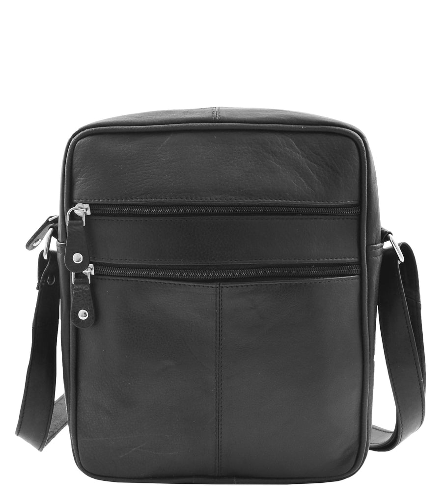 DR333 Men's Real Leather Cross Body Pouch Organiser Flight Bag Black 4