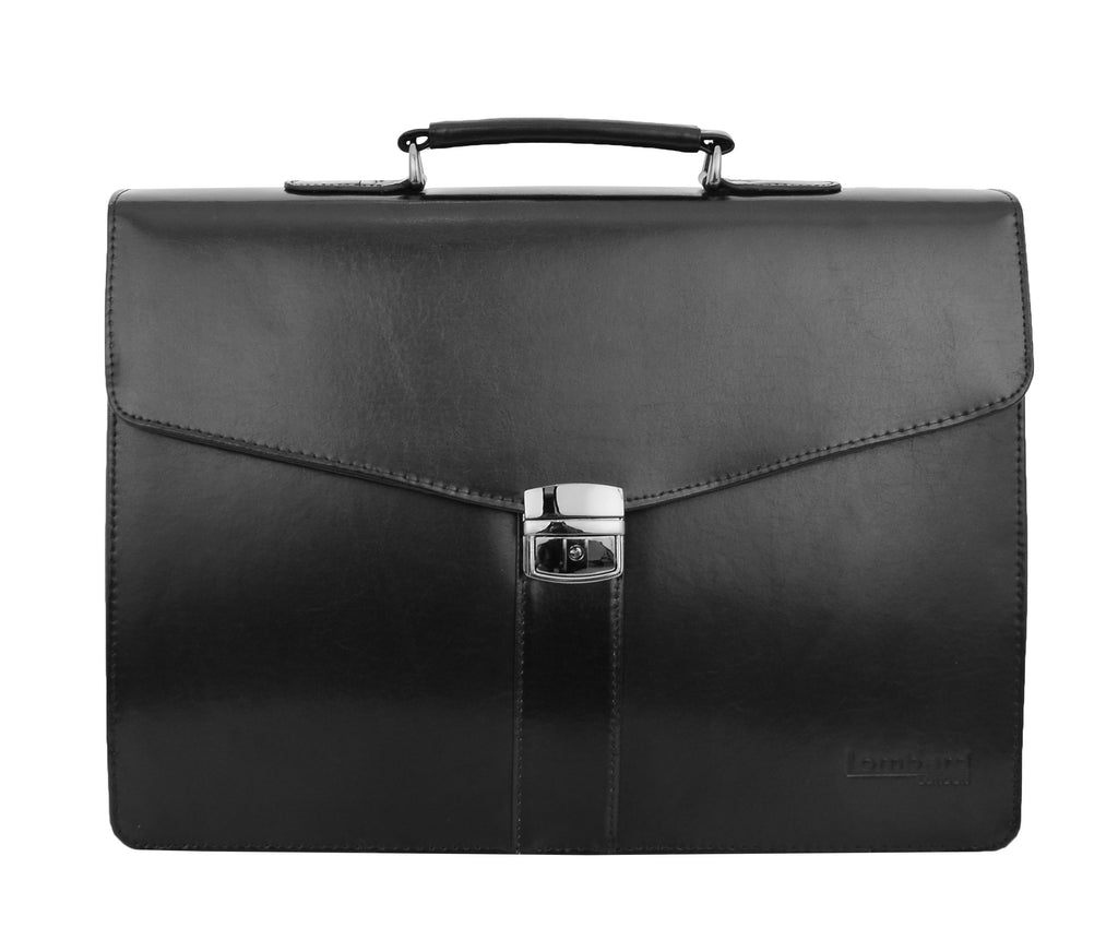 DR474 Men's Leather Flap Over Briefcase Black 4