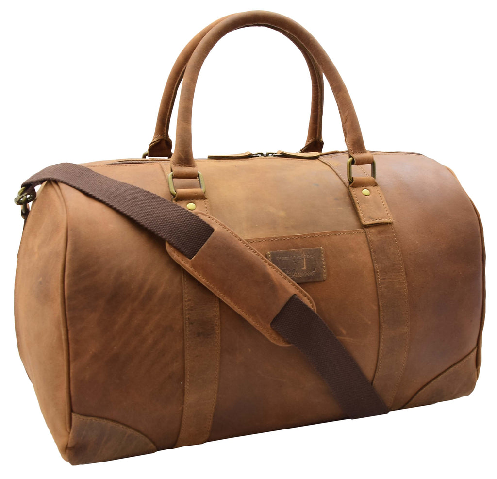 DR307 Genuine Leather Holdall Weekend Multi Use Duffle Bag Tan 4