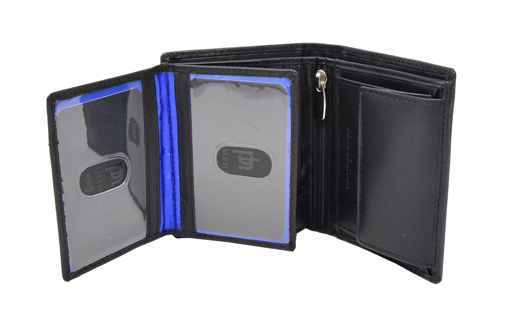 DR417 Men's Soft Leather Small Bifold Wallet Black 4