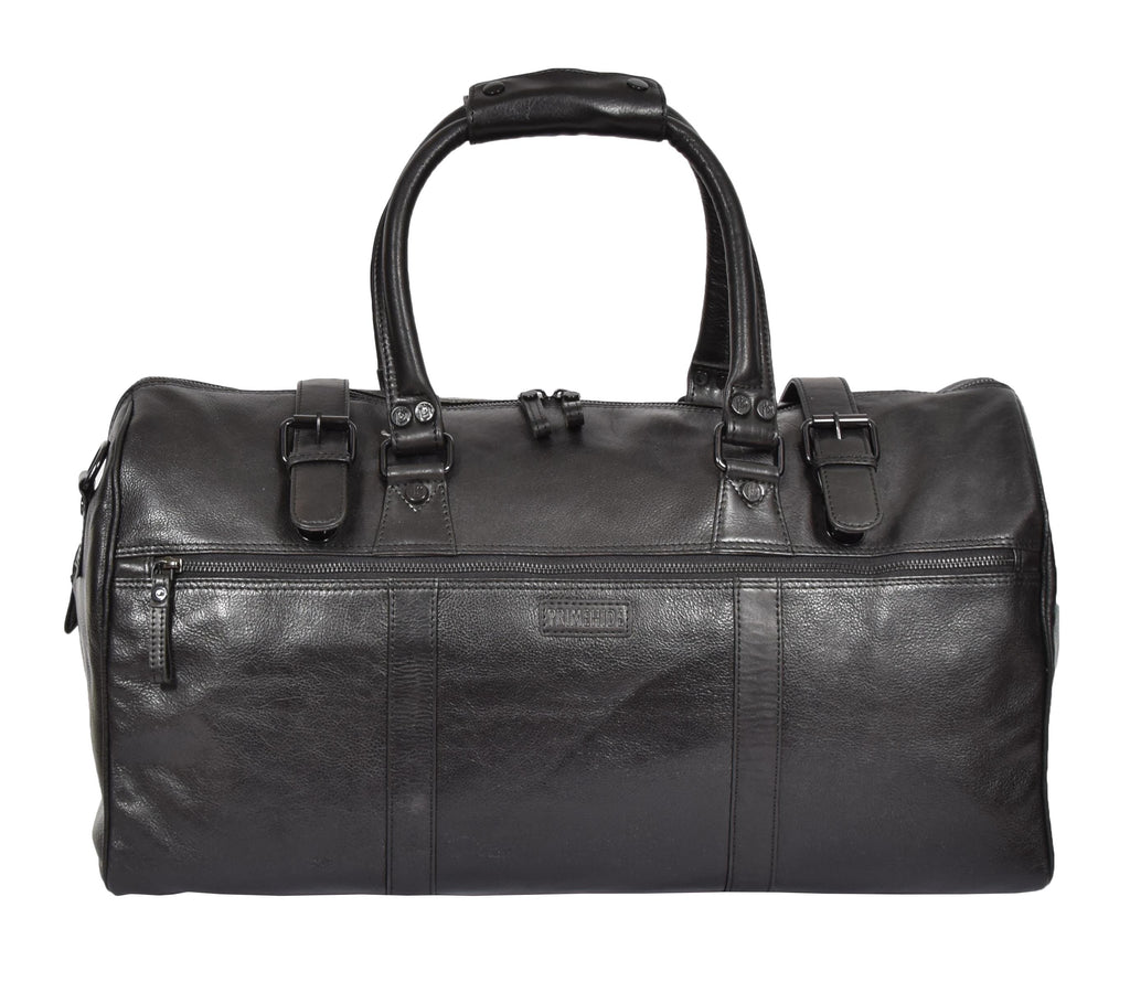 DR329 Black Luxury Leather Holdall Travel Duffle Bag 8