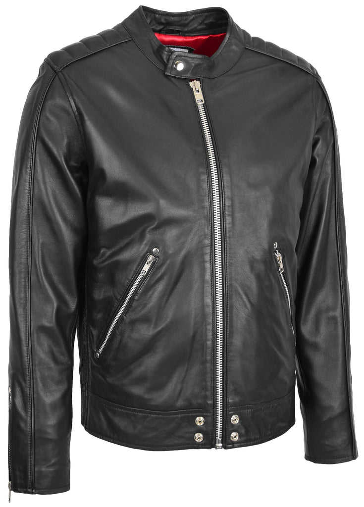 DR175 Men's Leather Casual Biker Fashion Jacket Black 4