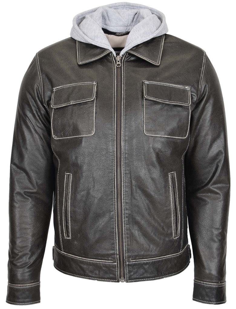 DR160 Men's Casual Biker Leather Jacket Grey 3