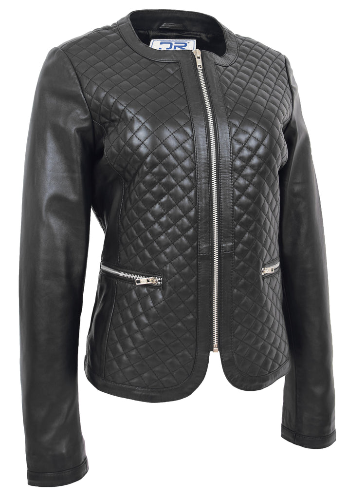 DR209 Smart Quilted Biker Style Jacket Black 3