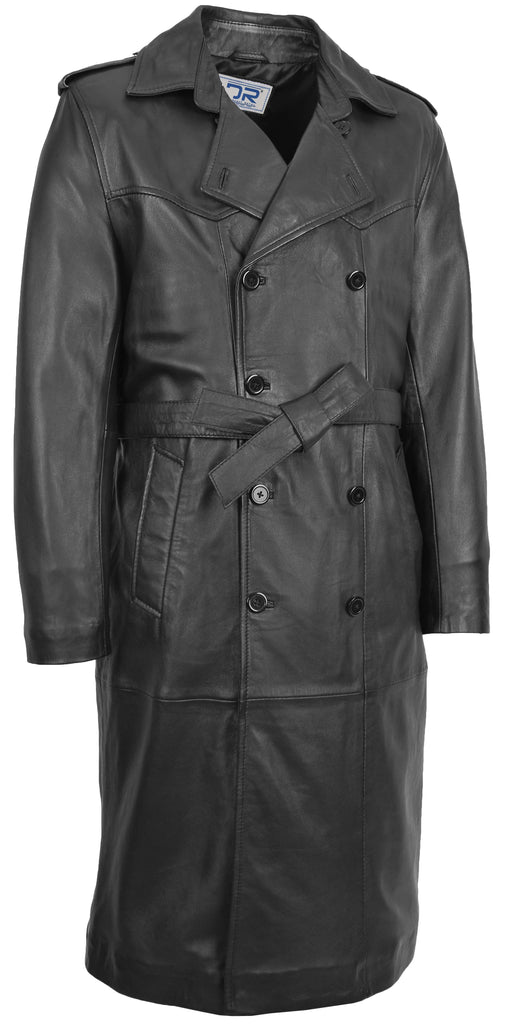DR138 Men's Full Length Leather Coat Classic Black 4