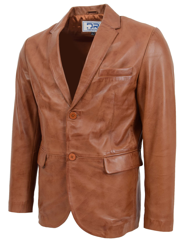 DR170 Men's Blazer Leather Jacket Tan 4