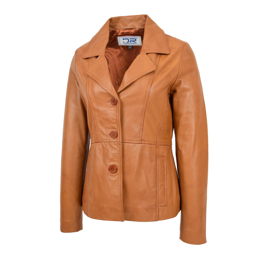 DR198 Women's Smart Work Warm Leather Jacket Tan 5