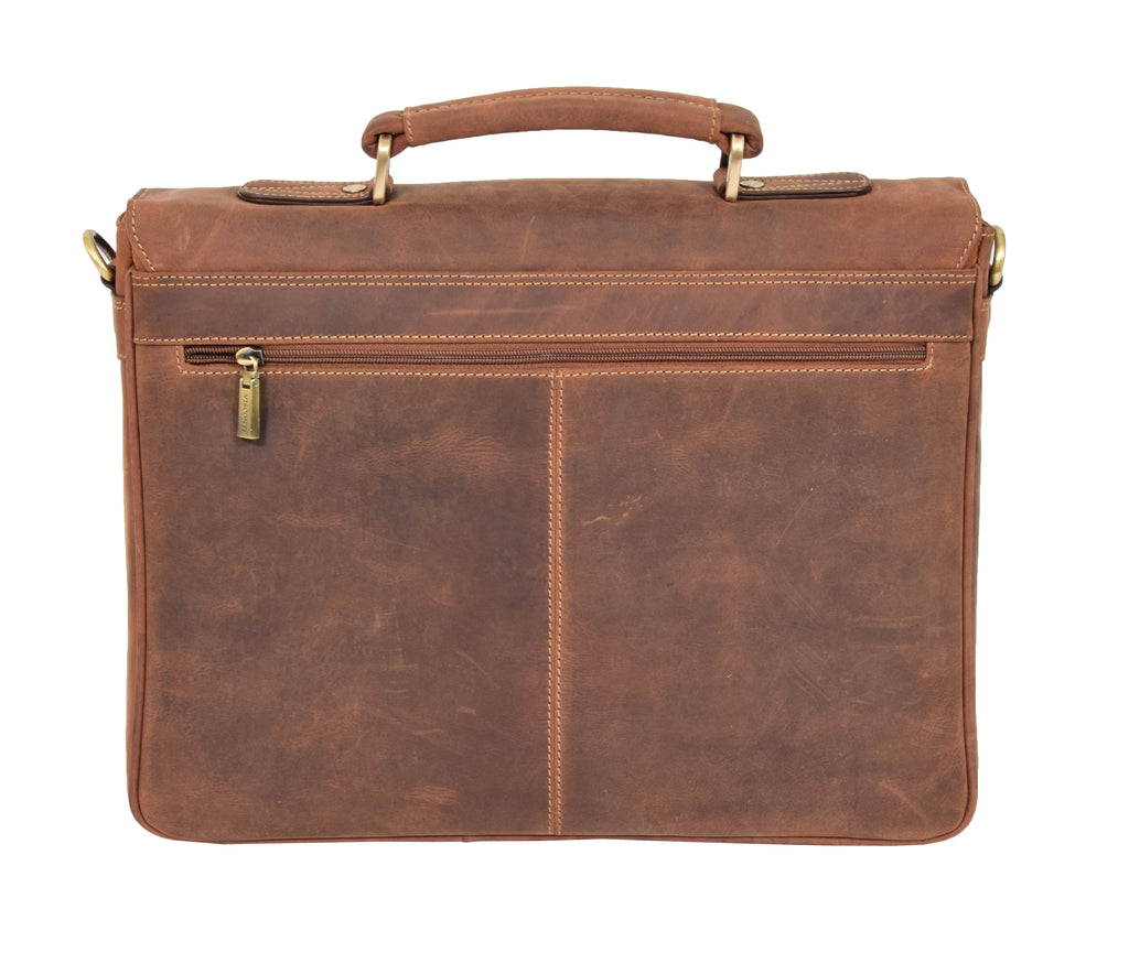 DR376 Men's Leather Cross Body Flap Over Briefcase Tan 6