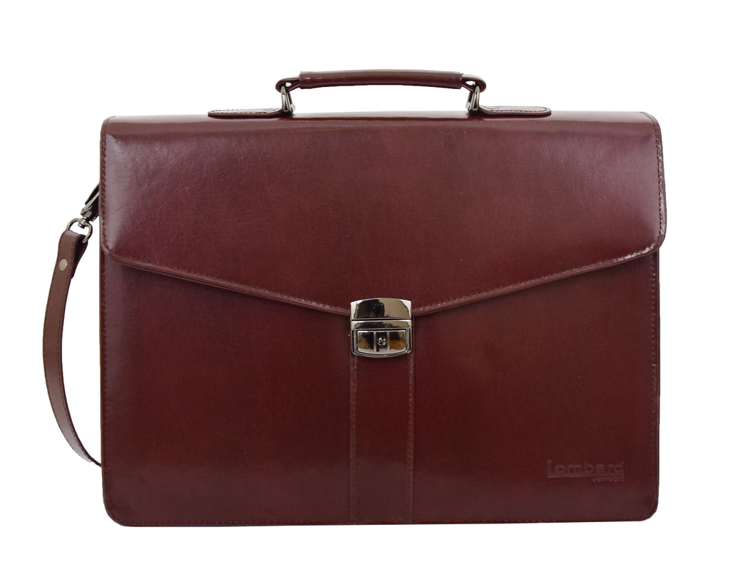 DR474 Men's Leather Flap Over Briefcase Brown 4