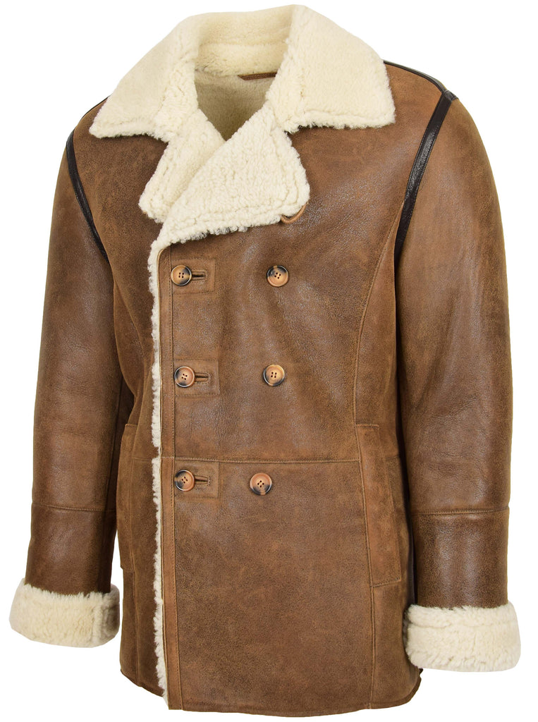DR129 Men's Sheepskin Double Breasted Classic Jacket Cognac 4