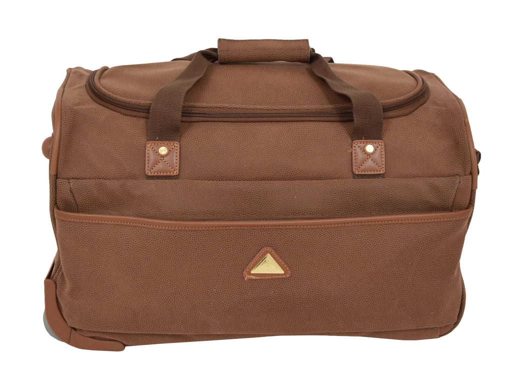 DR484 Faux Leather Mid Size Wheeled Holdall Tan 4