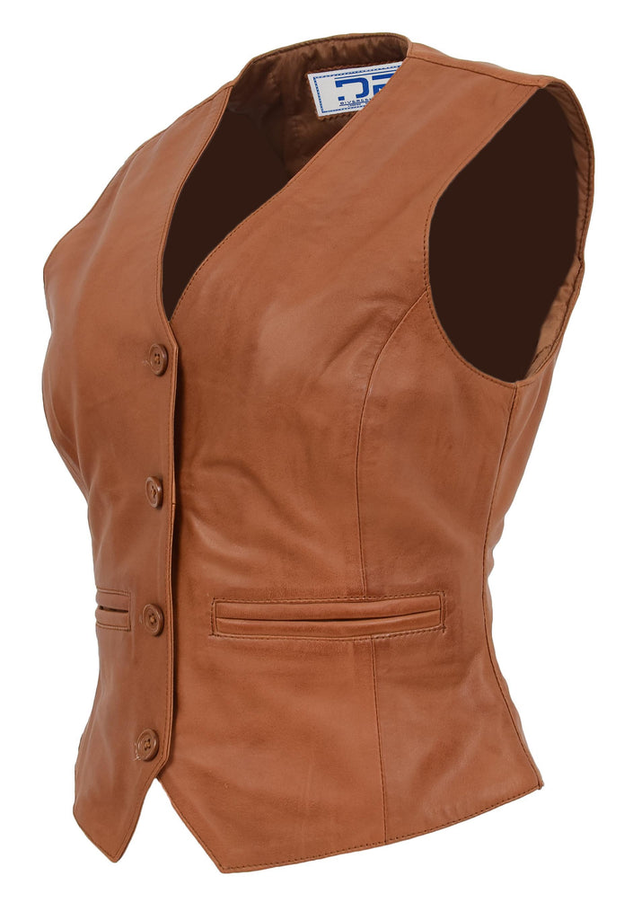 DR212 Women's Classic Leather Waistcoat Tan 4