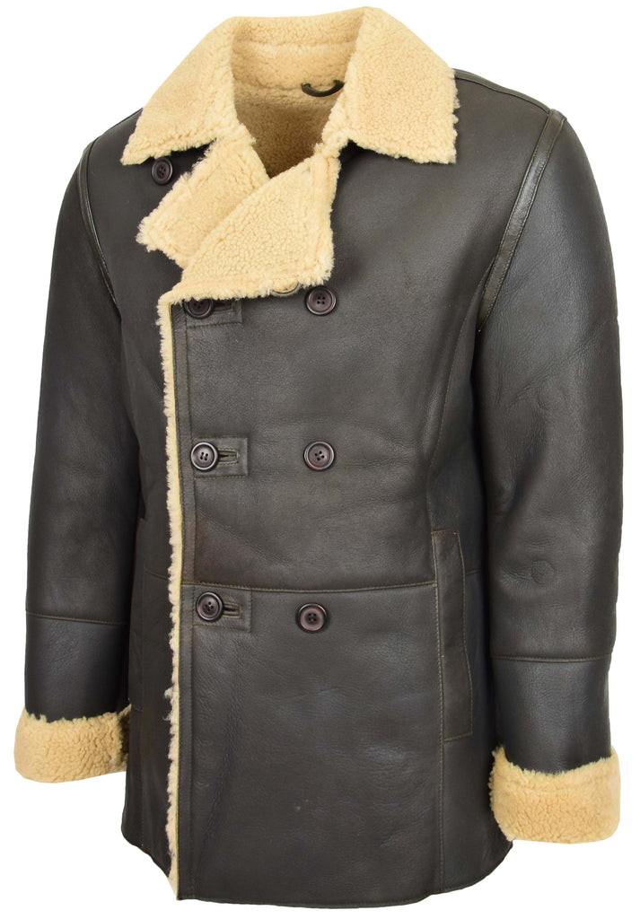 DR129 Men's Sheepskin Double Breasted Classic Jacket Brown 4
