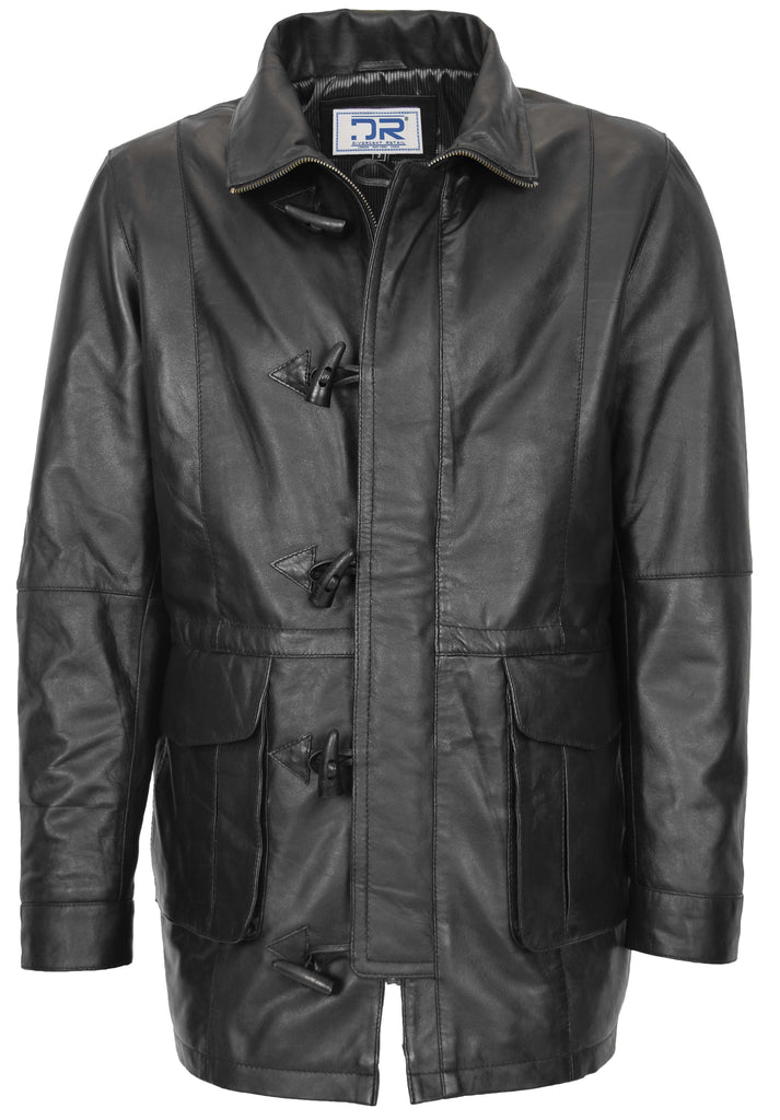 DR132 Men's Black Leather Hood Jacket Black 2