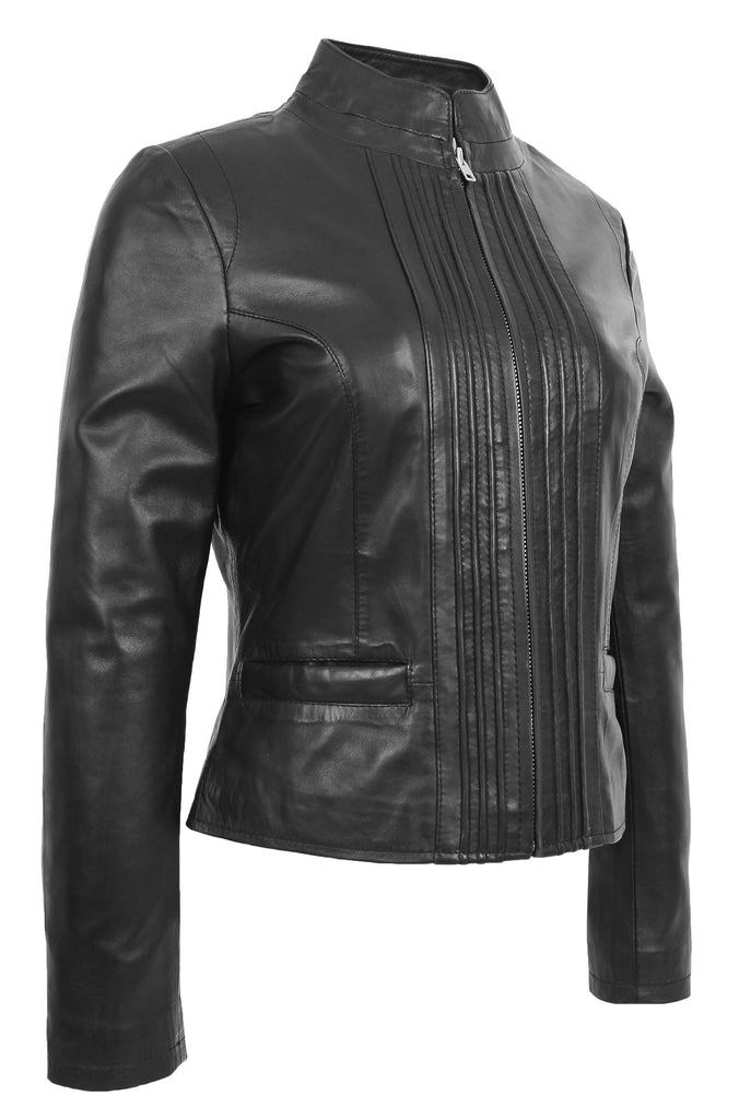 DR210 Women's Casual Biker Leather Jacket Black 6