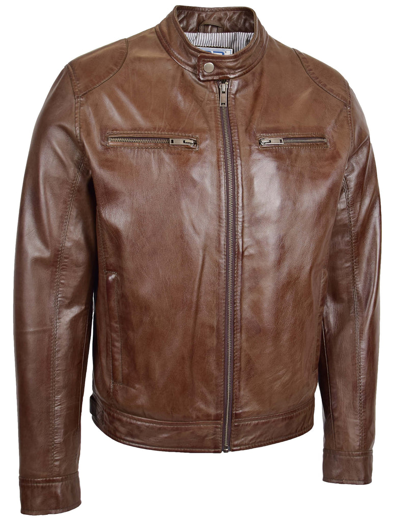 DR139 Men's Vintage Biker Leather Jacket Brown 2