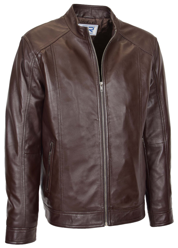 DR153 Men's Casual Biker Leather Jacket Brown 6