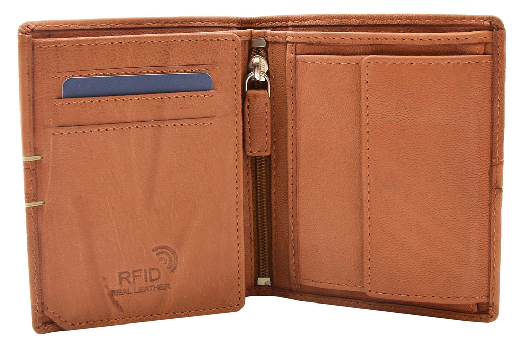 DR440 Men's Real Leather Small Bifold Wallet Cognac 6