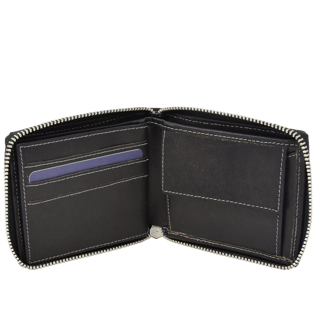 DR411 Men's Rfid Zip Around Real Leather Cards Coins Wallet Black 1