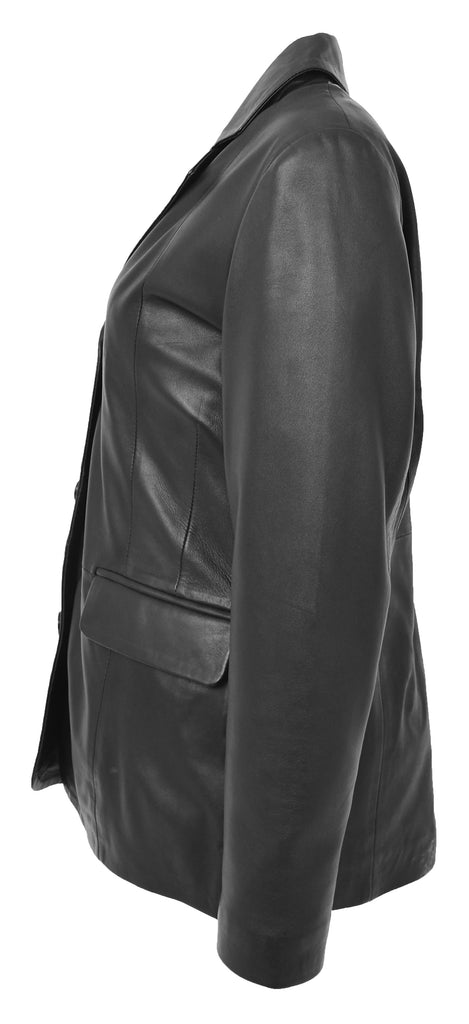 DR215 Women's Classic Three Button Leather Blazer  Black 4